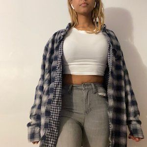 vintage plaid shirt longsleeve blue and grey check